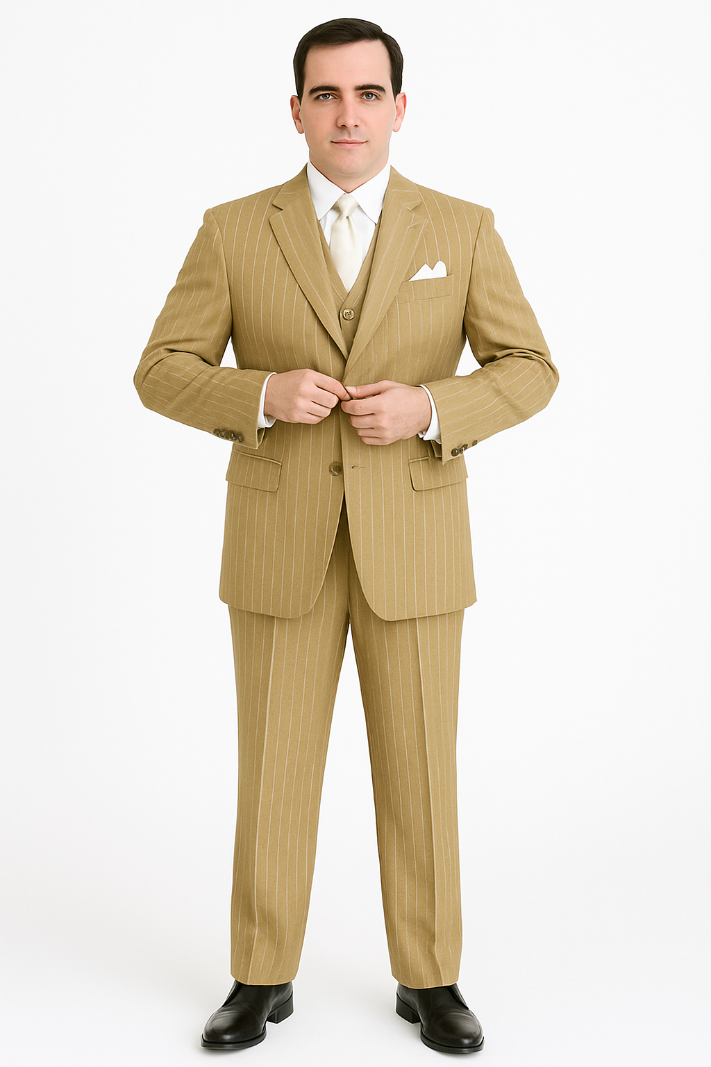 Beige Pinstripe Business Suit – 3-Piece Professional Wear