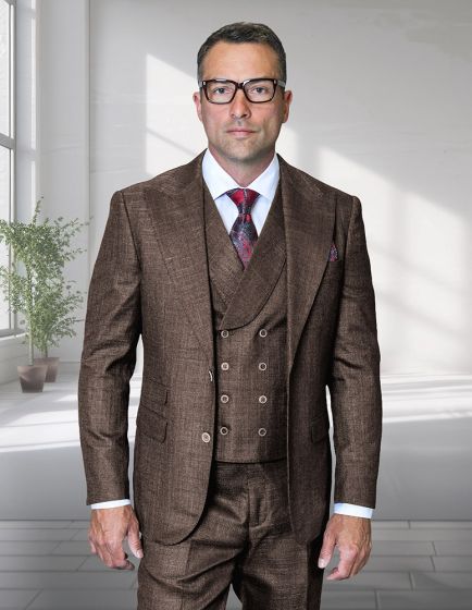 Statement Men's 3 Piece 100% Wool Modern Fit Suit - Peak Lapel