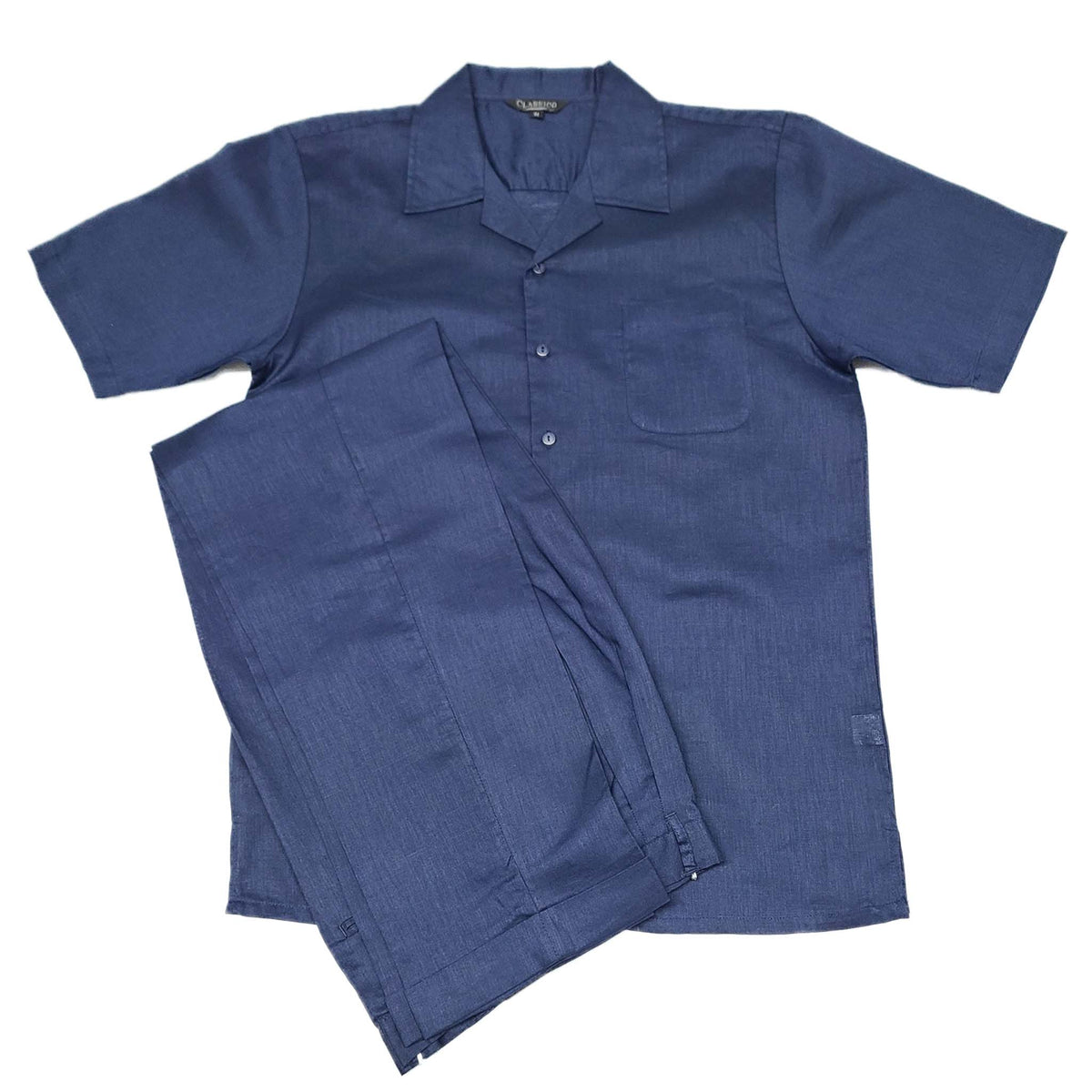 Mens Navy Linen Shirt and Pants Casual Outfit Set