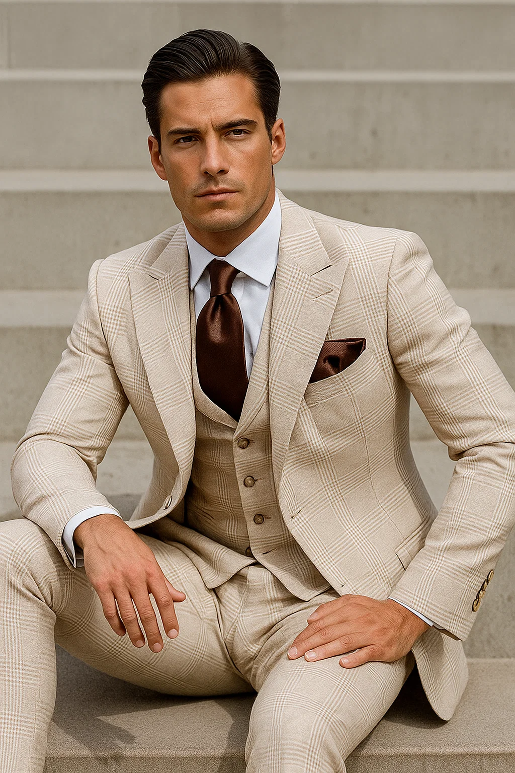 Suits With Baggy Pleated Pants - Wide Leg Pants 100% Wool - Classic Fit by Rossiman