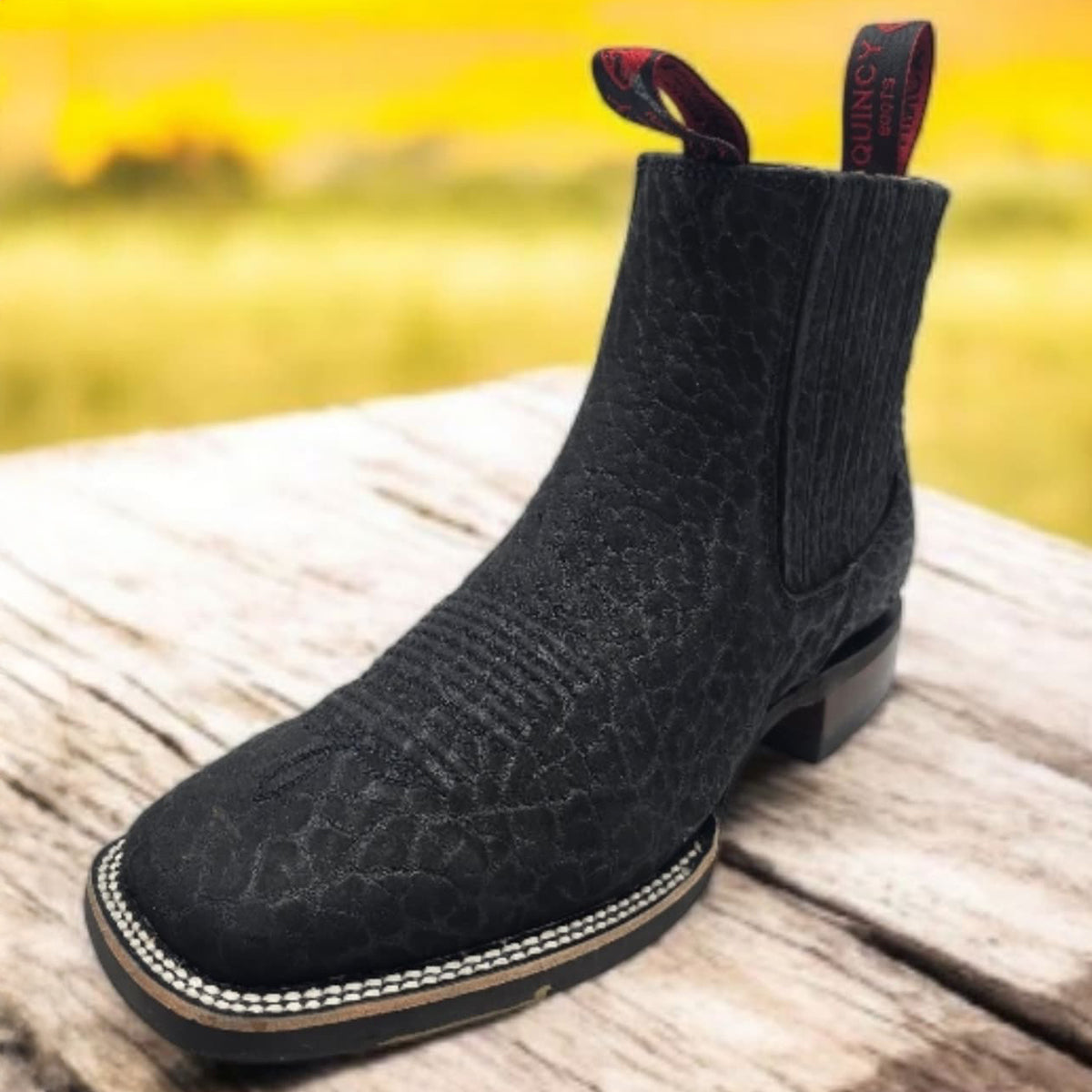Men’s Bull Shoulder Short Cowboy Boots in Black and Brown, Western Ankle Boots with Square Toe
