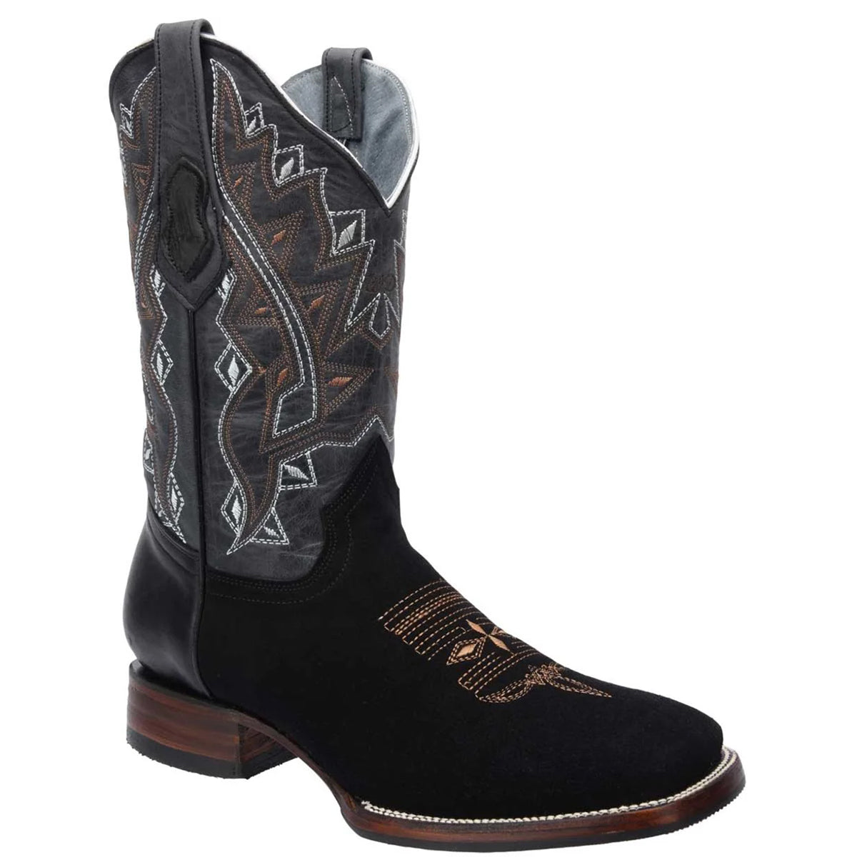 Mens White Diamond Boot Black Cowboy Boot Nubuck Square Toe