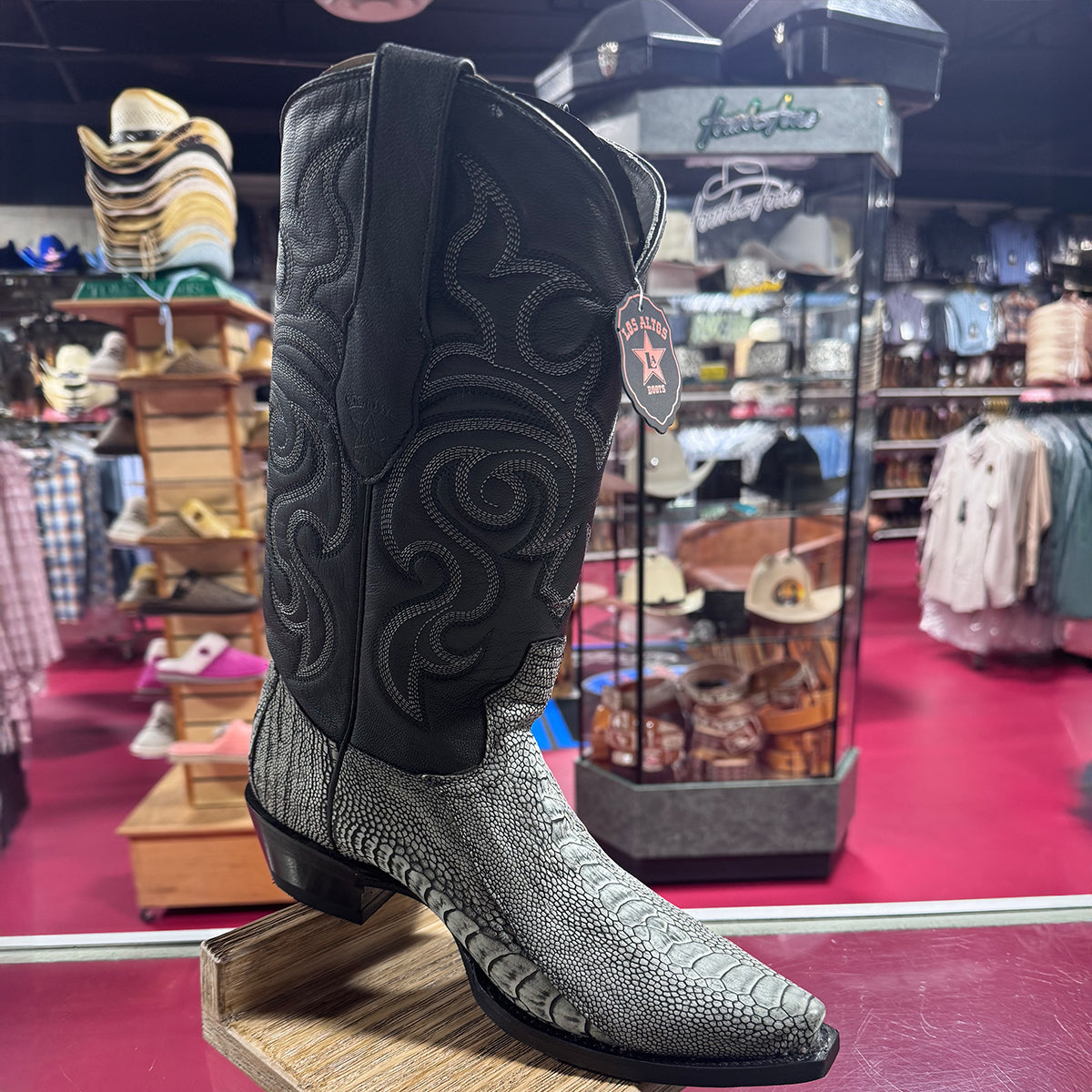 Rustic Black Ostrich Leg Boots