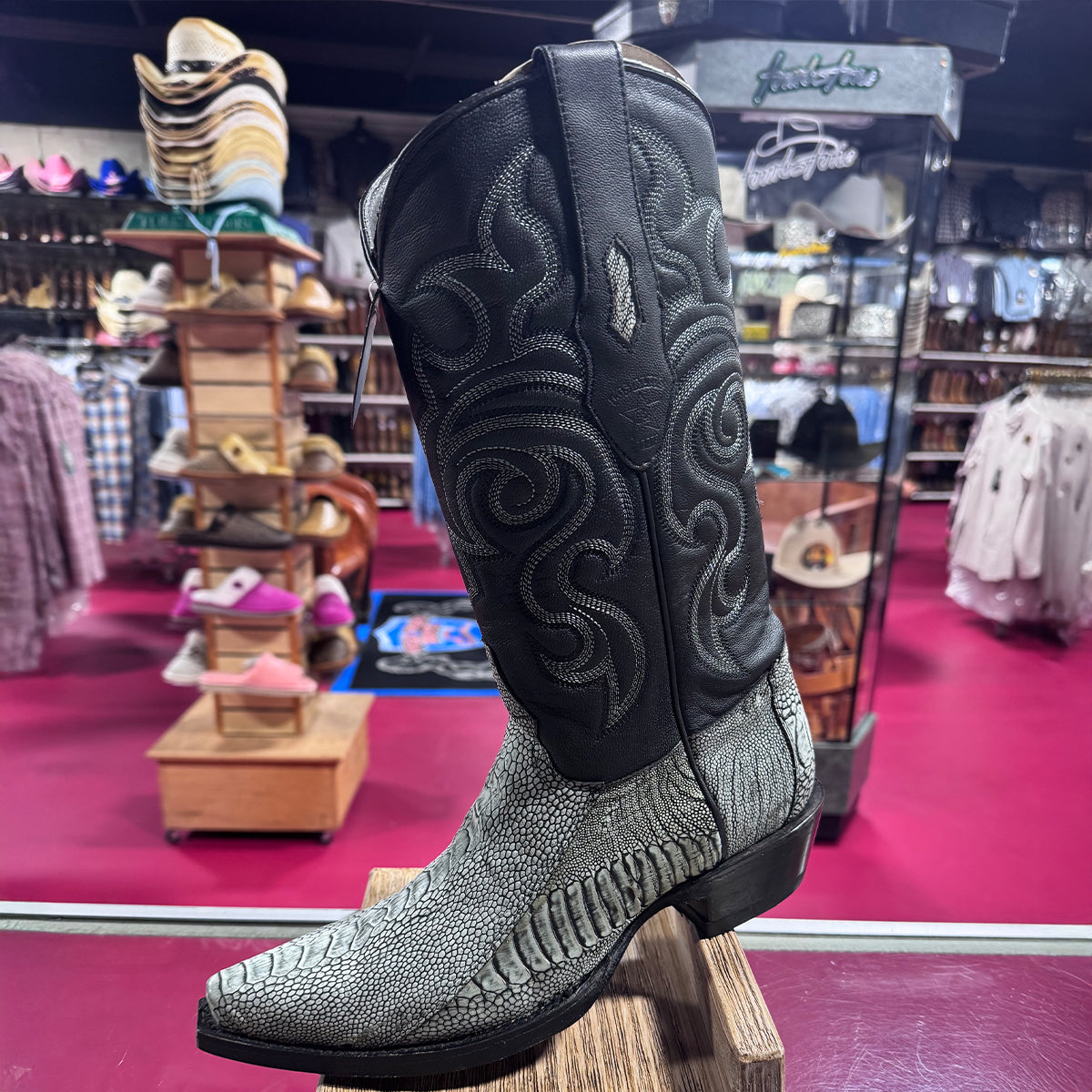 Rustic Black Ostrich Leg Boots