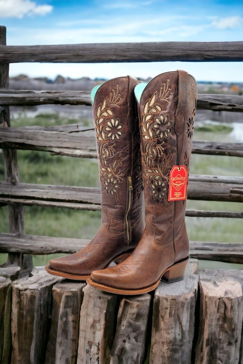 Botas Altas de Cuero Original para Mujer Color Chocolate Q34TL5294
