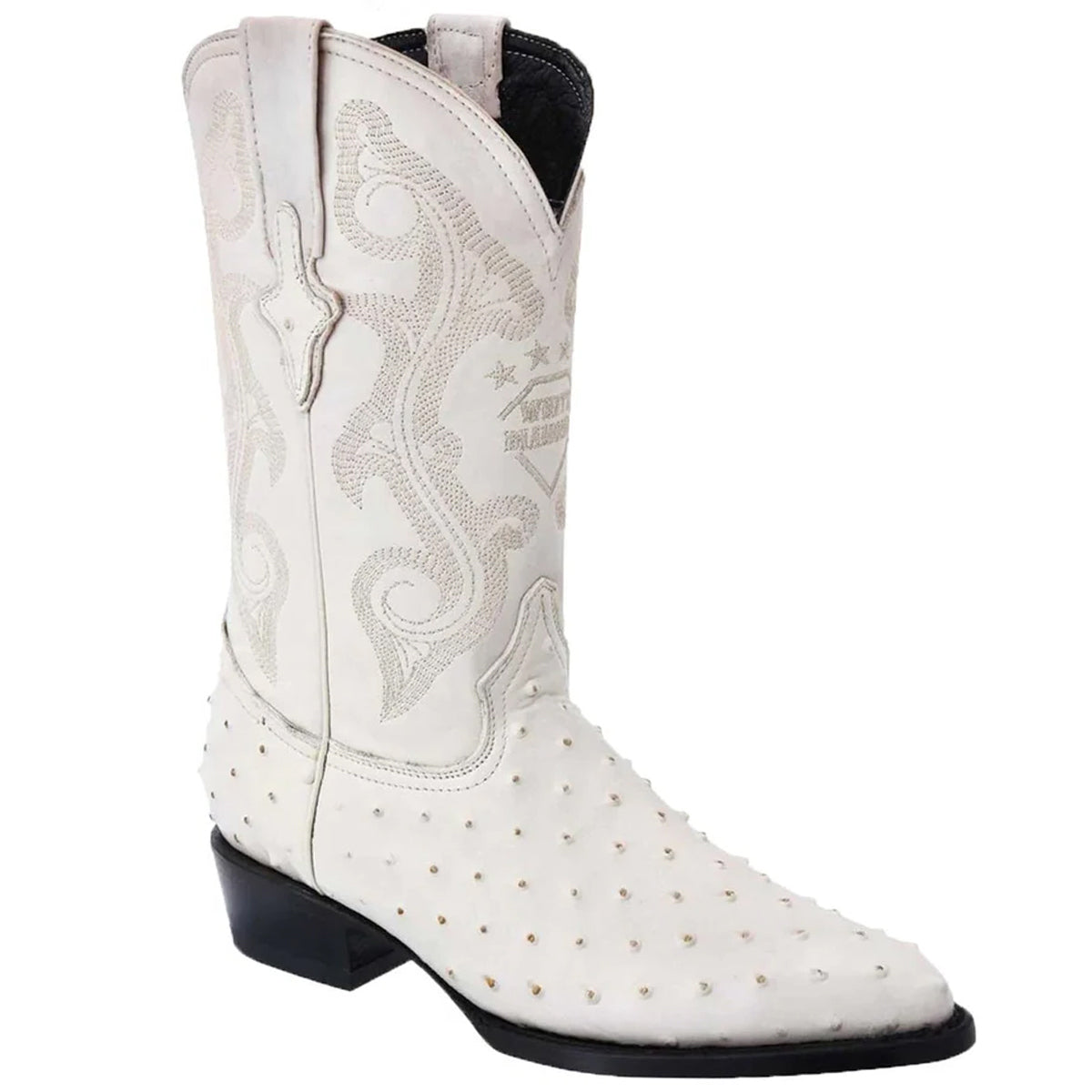 Mens White Diamond Boot Off-White Ostrich Print Western Boot J-Toe