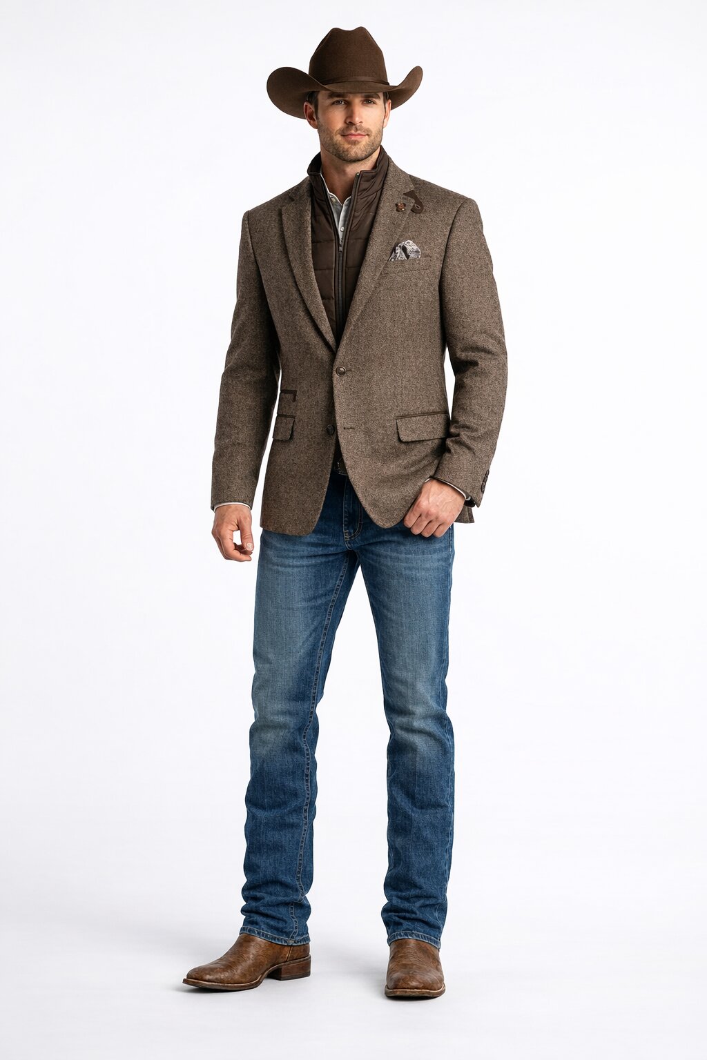 Mens Brown Herringbone Tweed Cowboy Western Blazer Classic Country Sport Coat Jacket for Ranch Wear, Cowboy Jacket