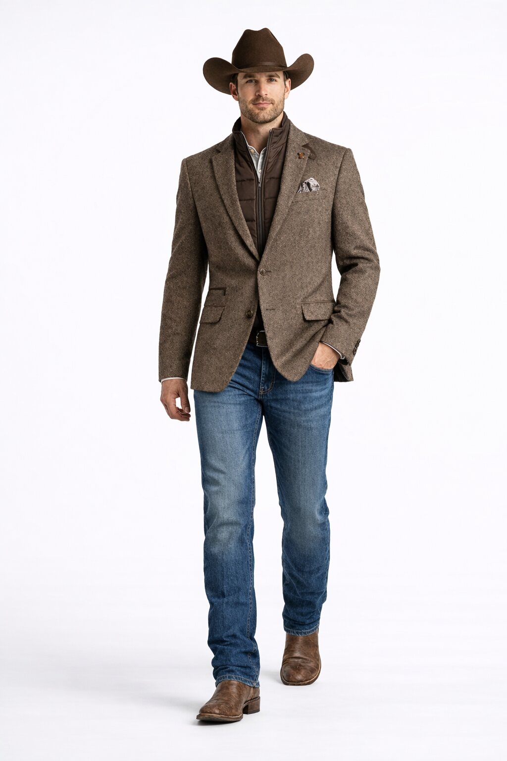Mens Brown Herringbone Tweed Cowboy Western Blazer Classic Country Sport Coat Jacket for Ranch Wear, Cowboy Jacket