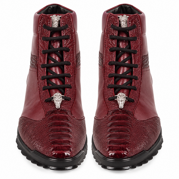 Los Altos Genuine Ostrich Leg Burgundy Casual Ankle Boot