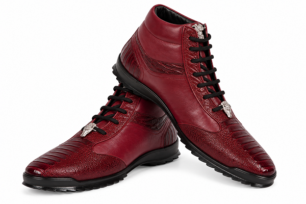 Los Altos Genuine Ostrich Leg Burgundy Casual Ankle Boot