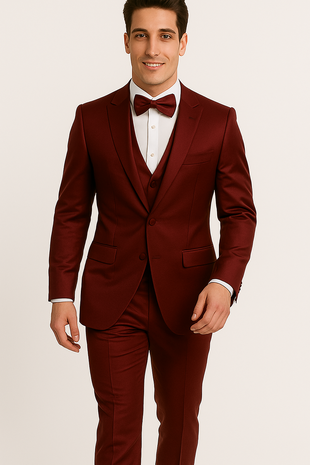 Burgundy Satin Tuxedo Four Piece Set - Wedding - Prom