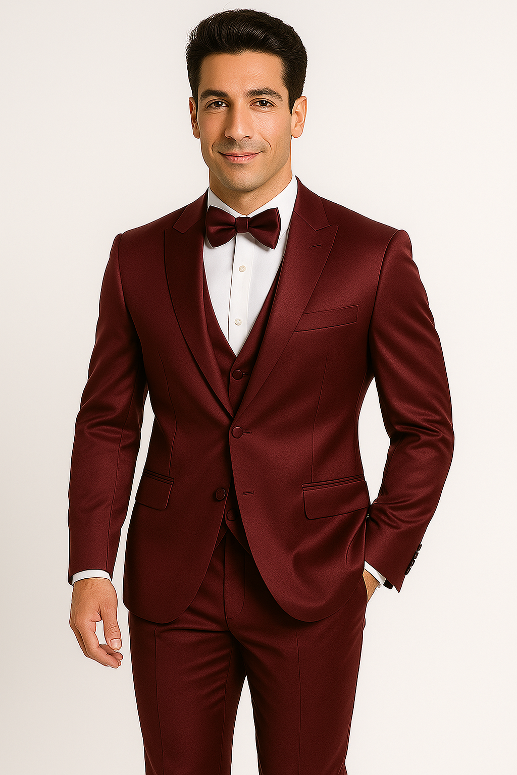 Burgundy Satin Tuxedo Four Piece Set - Wedding - Prom