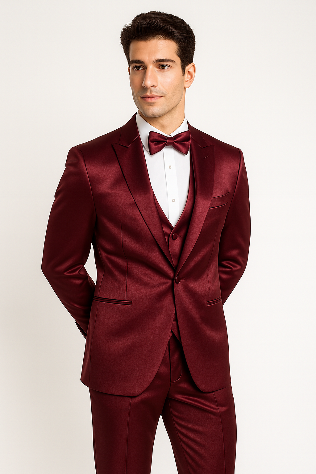 Burgundy Satin Tuxedo Four Piece Set - Wedding - Prom