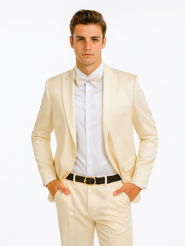 Champagne Satin Tuxedo Set – 4-Piece Look for Weddings & Proms