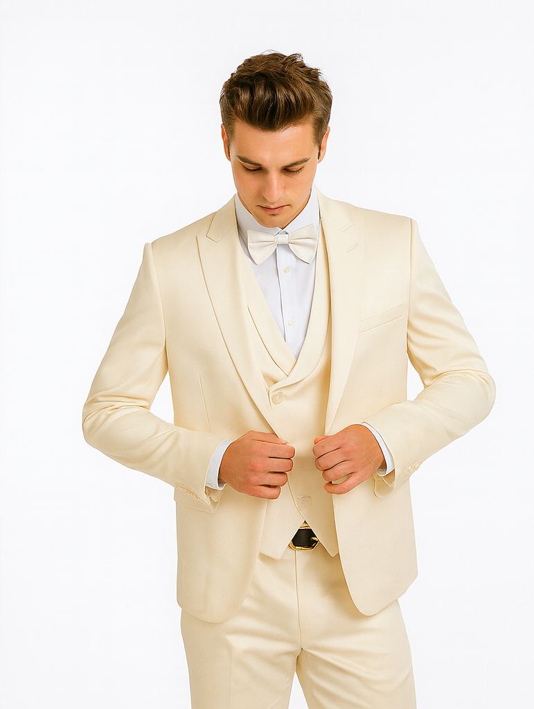 Champagne Satin Tuxedo Set – 4-Piece Look for Weddings & Proms