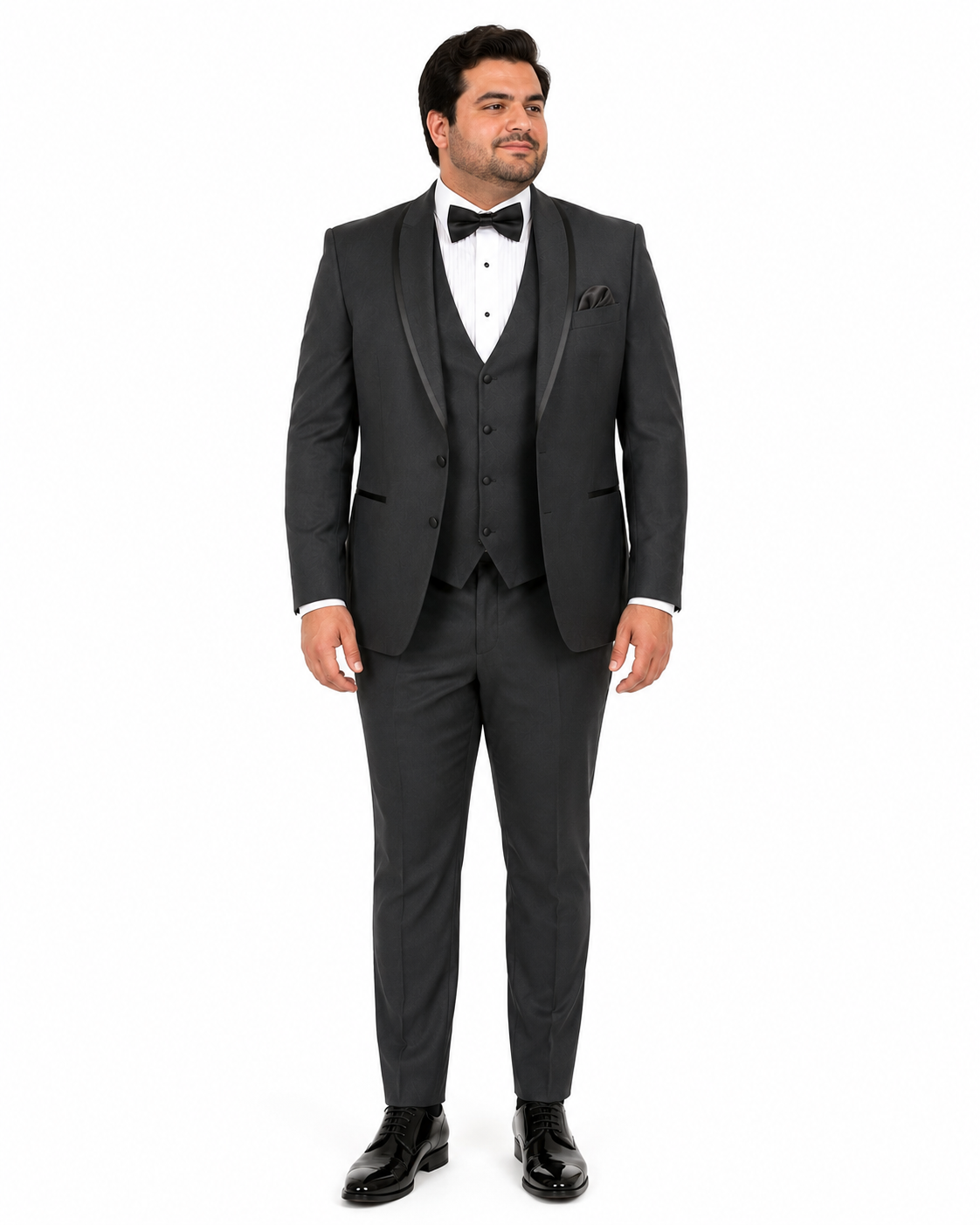 Classic Mens Vested Tuxedo in Charcoal – Satin Shawl Collar for Formal Events