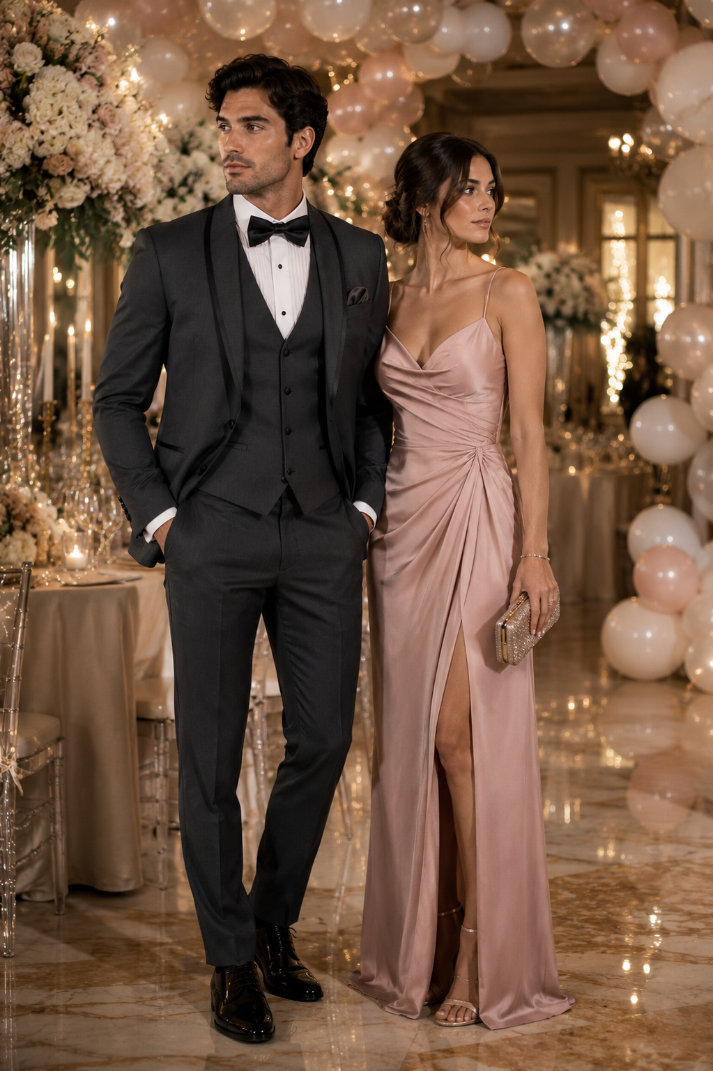 Classic Mens Vested Tuxedo in Charcoal – Satin Shawl Collar for Formal Events