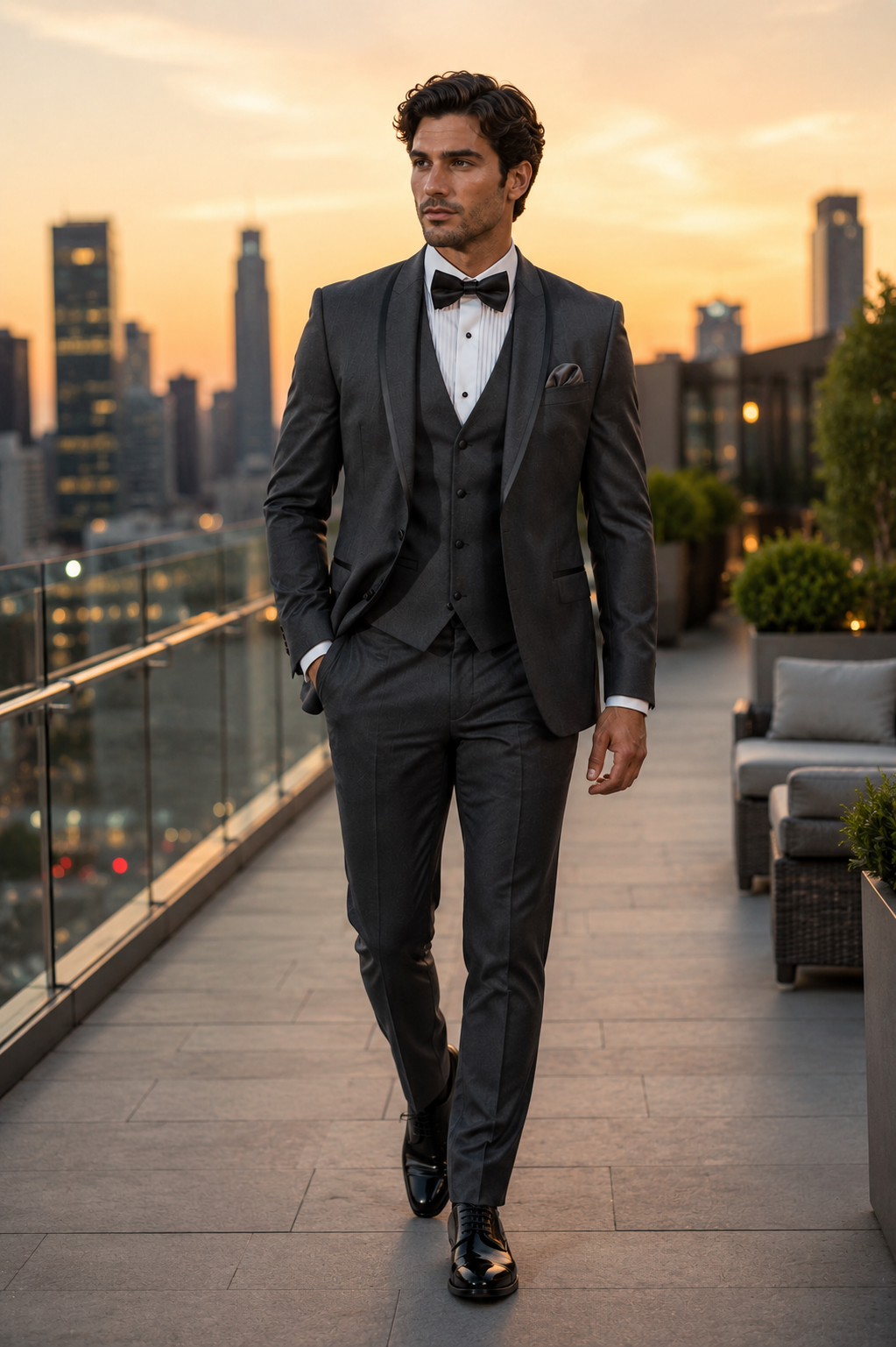 Classic Mens Vested Tuxedo in Charcoal – Satin Shawl Collar for Formal Events