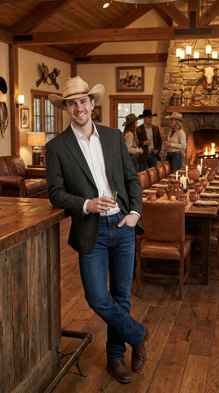 Mens Black Pinstripe Western Blazer – Classic Cowboy Style Jacket for Business, Formal and Smart Casual Wear