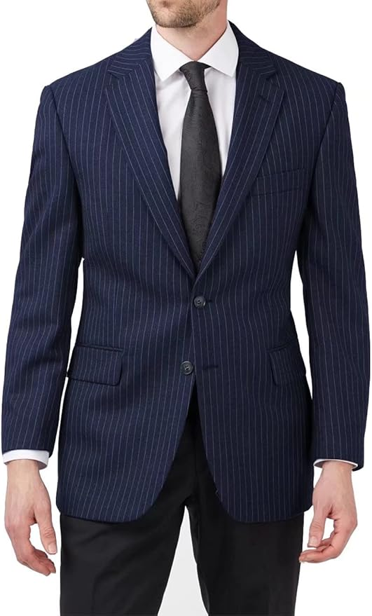 Mens Navy Blue Pinstripe Western Blazer – Classic Cowboy Style Jacket for Business, Formal and Smart Casual Wear
