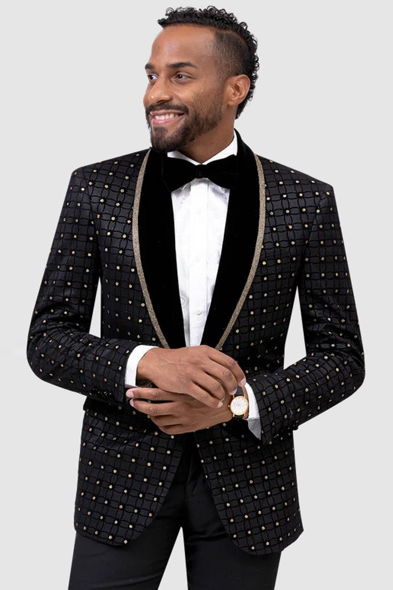 EJ Samuel Black & Gold Tux Jacket w/Velvet Lapel for Weddings