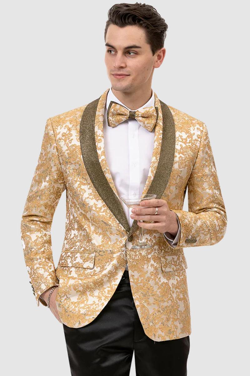 EJ Samuel Men's Sparkle Gold One-Button Tuxedo - Stylish Prom-Perfect Look