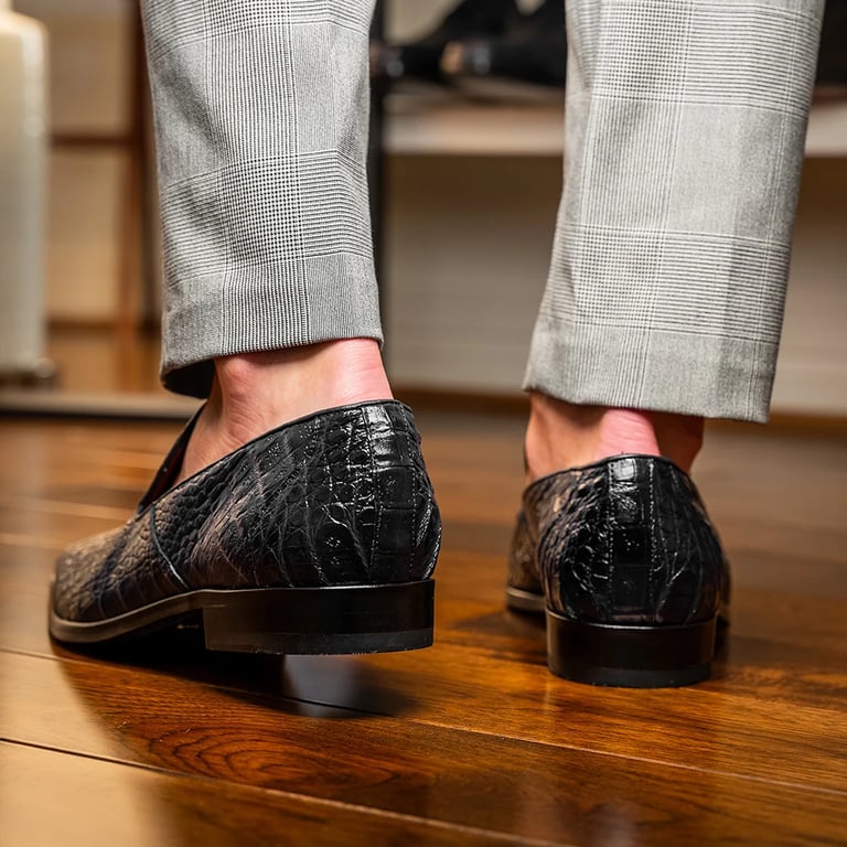Marco Di Milano Trento Black Genuine Caiman Crocodile Slip-On