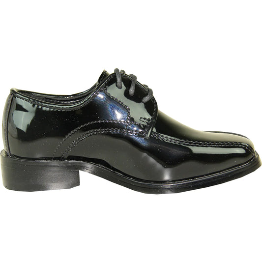 "Black Men's Classic Bicycle Toe Patent Tuxedo Shoes"