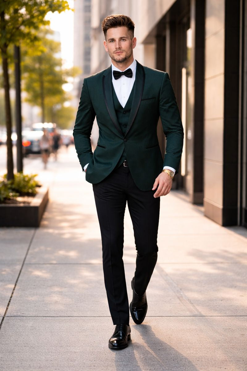 Genova Hunter Green 1-Button Shawl Tuxedo-New Designer Collection
