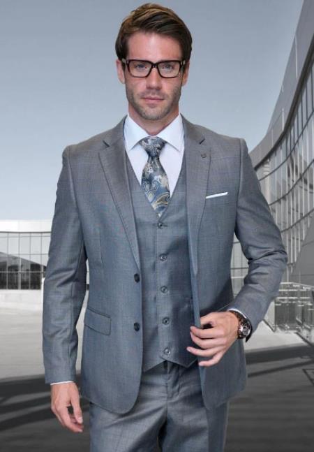 Statement Mens 3 Piece Suit - Tone on Tone Plaid Grey