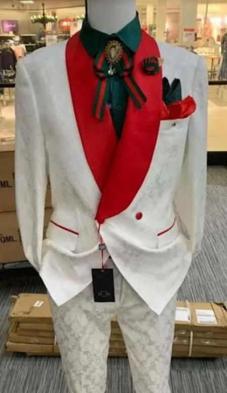 White and Red Tuxedo - Prom 2026 Suit - Groom Suit