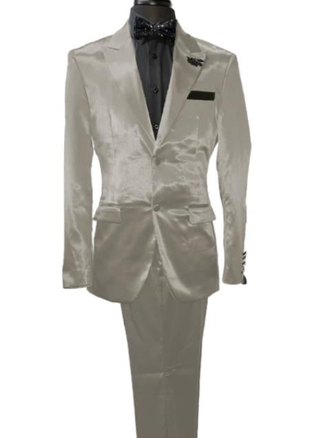 Mens Shiny Blazer - Off-White Sateen Vested Suit