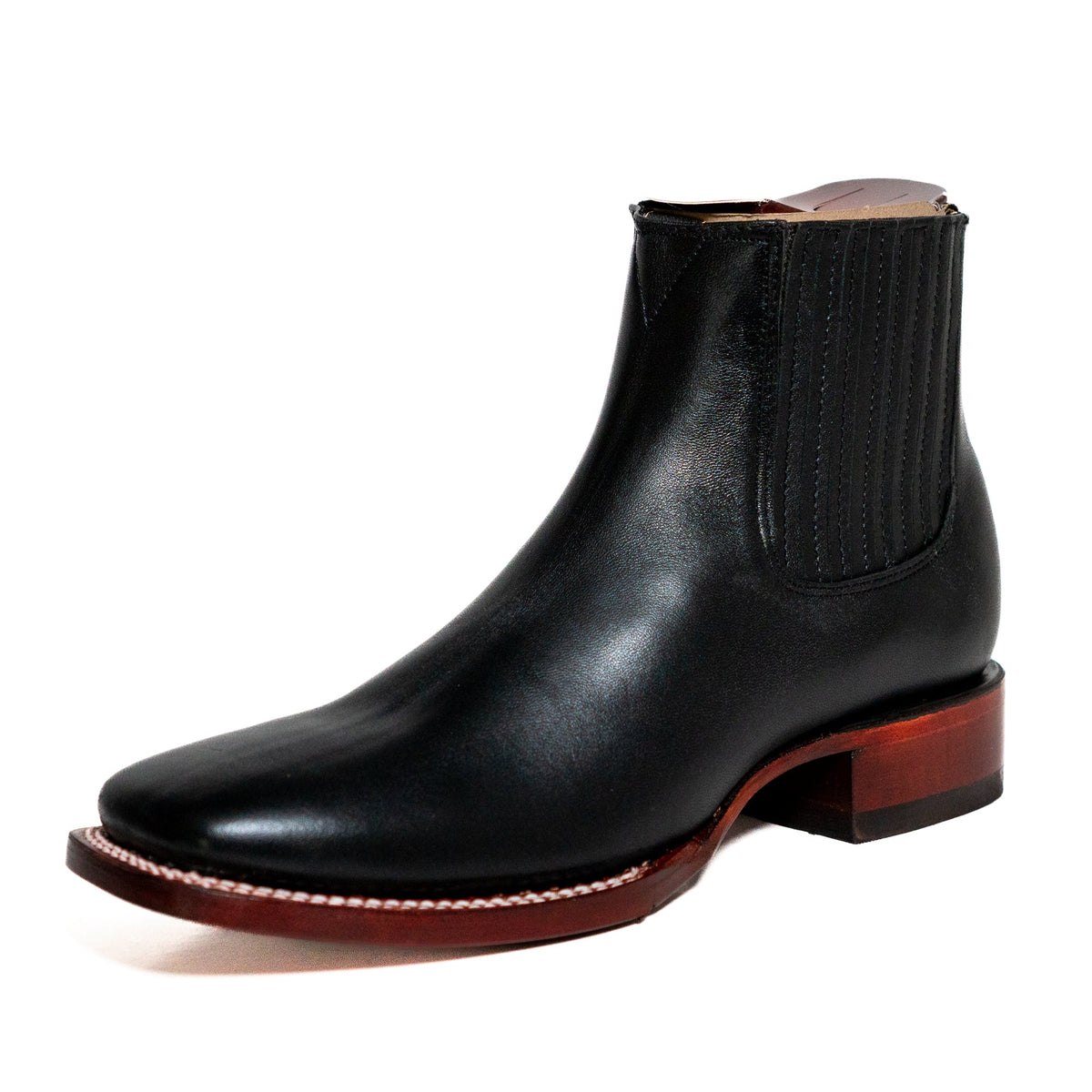 Los Altos Men's Boot Wide Square Toe Deer Black Leather Sole
