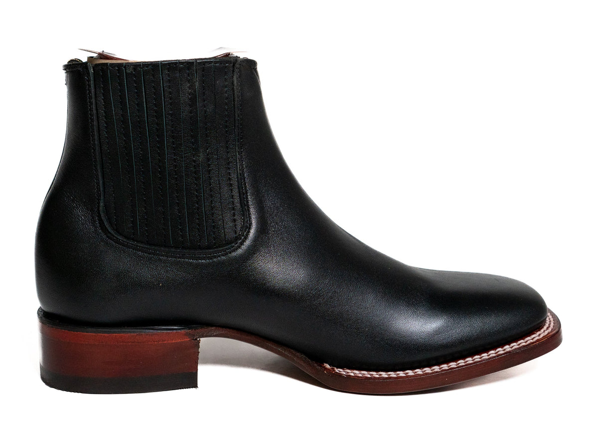 Los Altos Men's Boot Wide Square Toe Deer Black Leather Sole