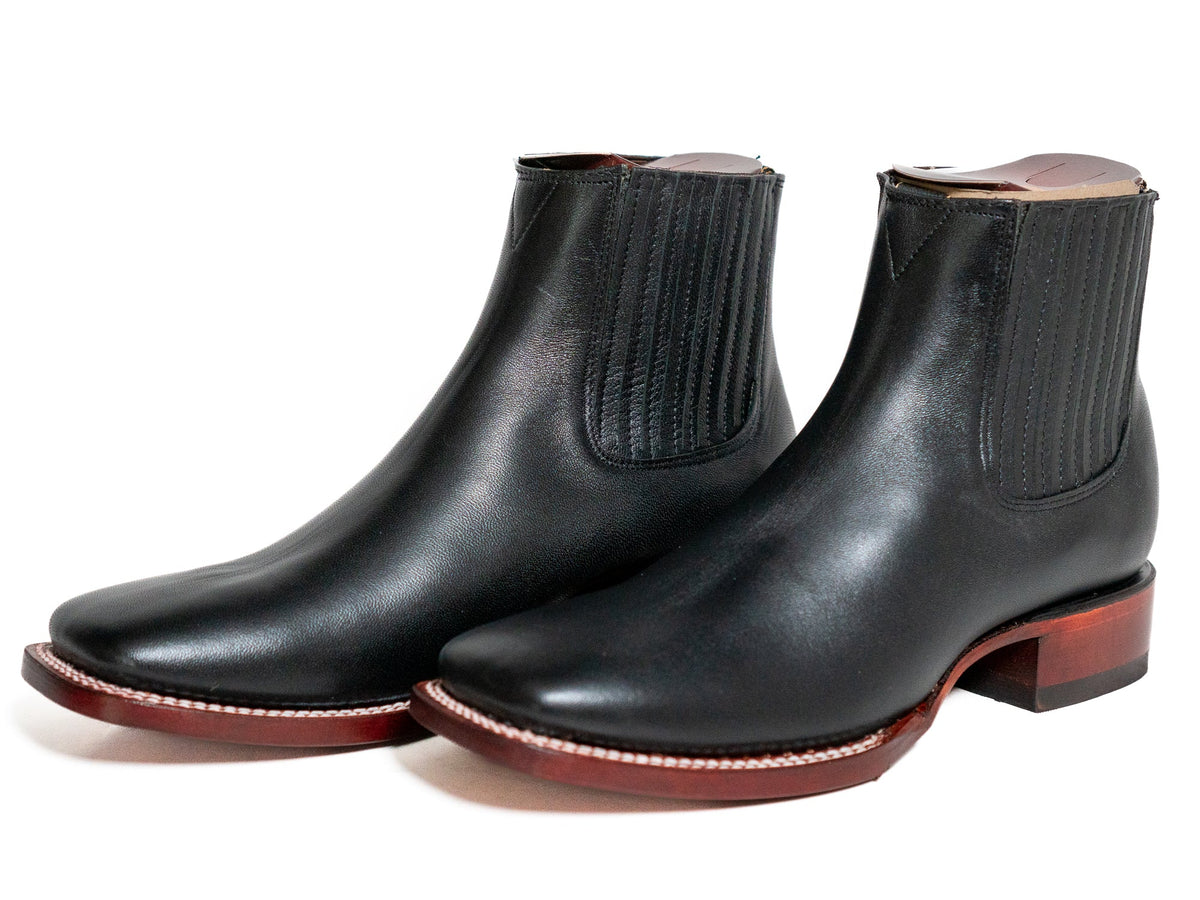 Los Altos Men's Boot Wide Square Toe Deer Black Leather Sole