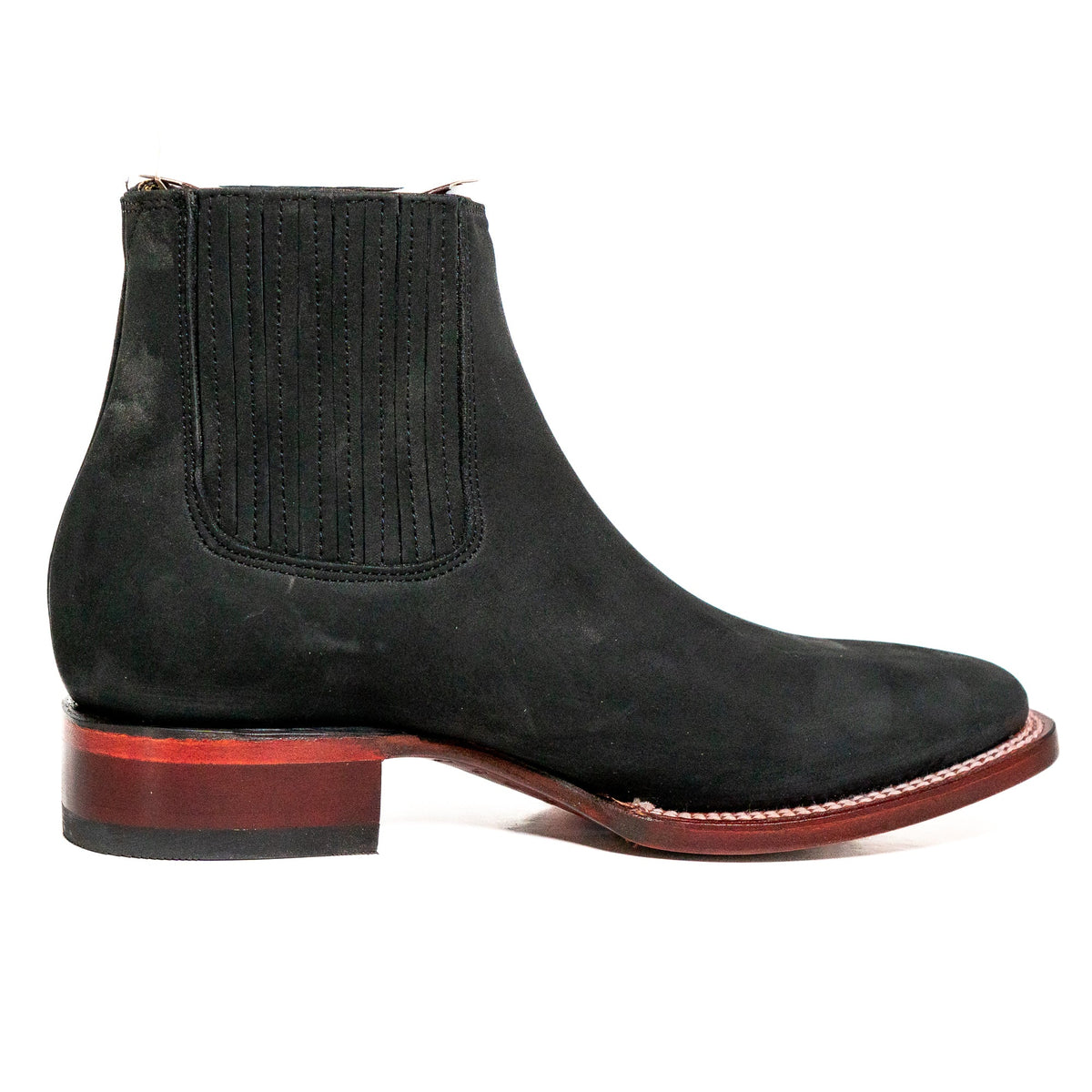 Los Altos Men's Boot Wide Square Toe Nobuck Black Leather Sole