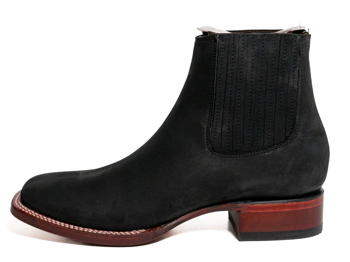 Los Altos Men's Boot Wide Square Toe Nobuck Black Leather Sole