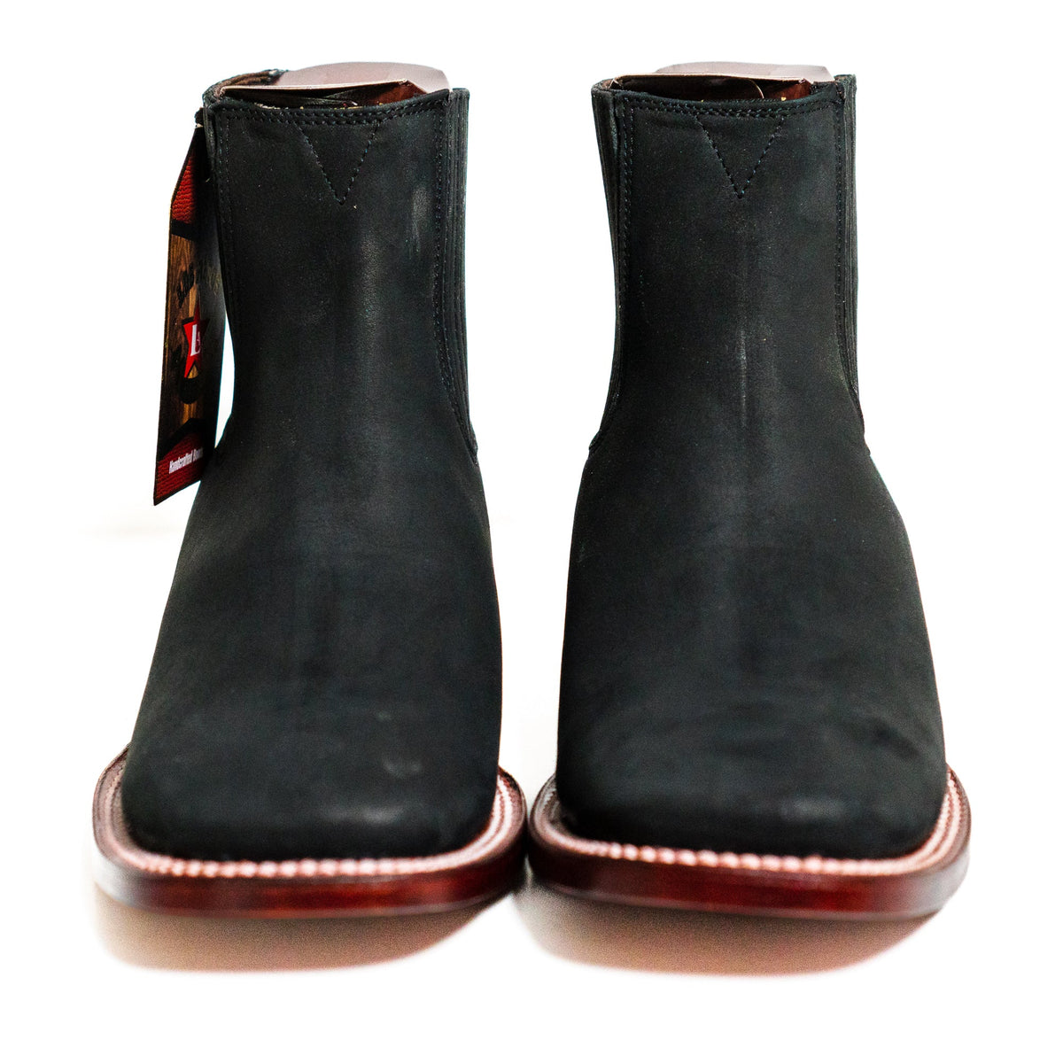 Los Altos Men's Boot Wide Square Toe Nobuck Black Leather Sole