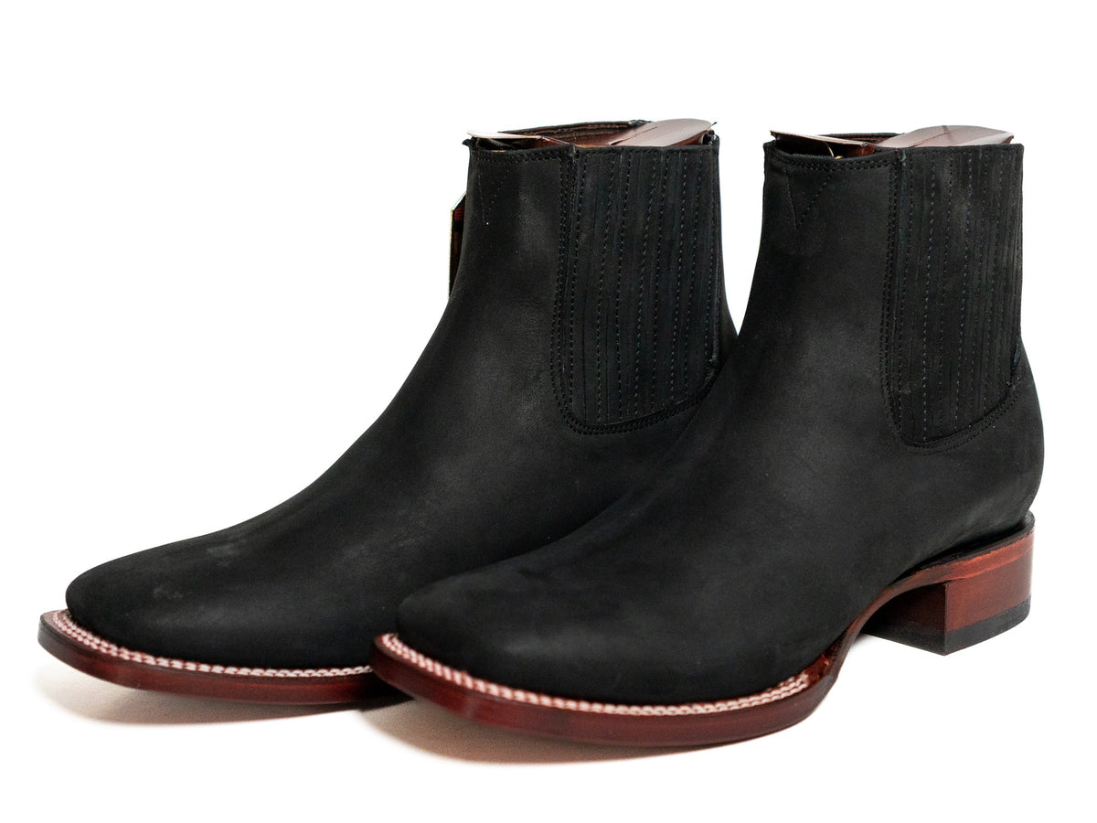 Los Altos Men's Boot Wide Square Toe Nobuck Black Leather Sole