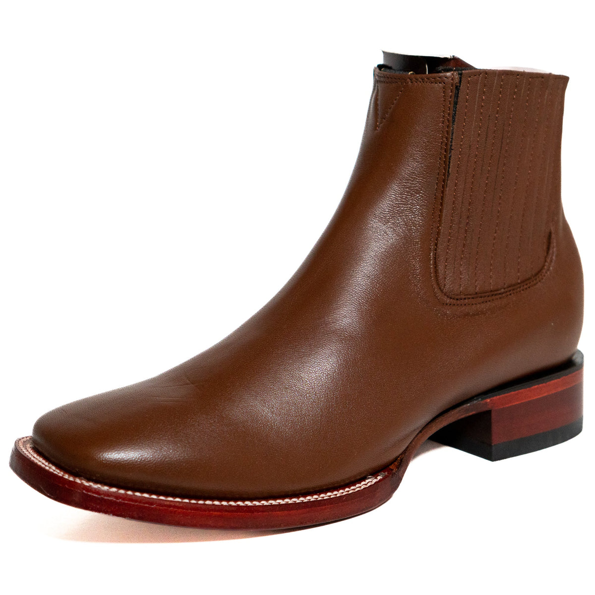 Los Altos Men's Boot Wide Square Toe Deer Light Brown Leather Sole