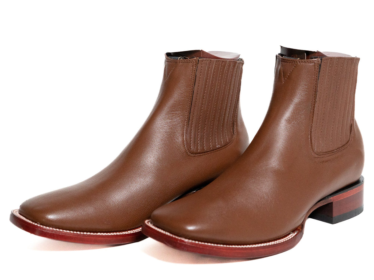 Los Altos Men's Boot Wide Square Toe Deer Light Brown Leather Sole