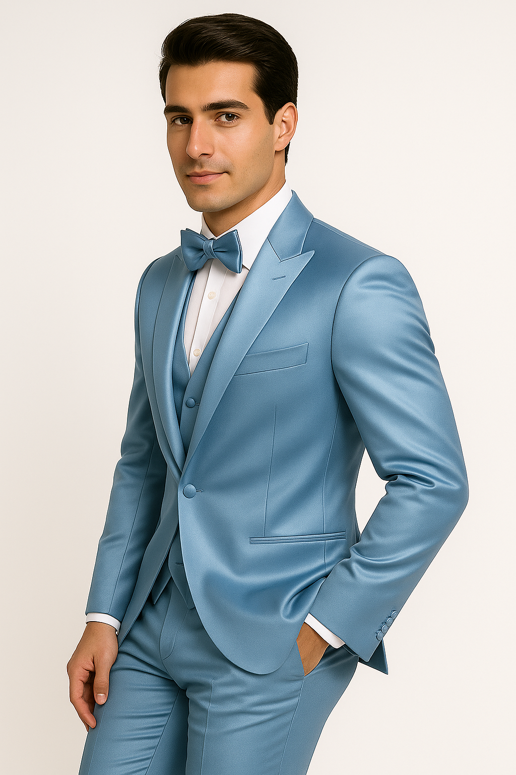 Light Blue Satin Tuxedo Four Piece Set - Wedding - Prom