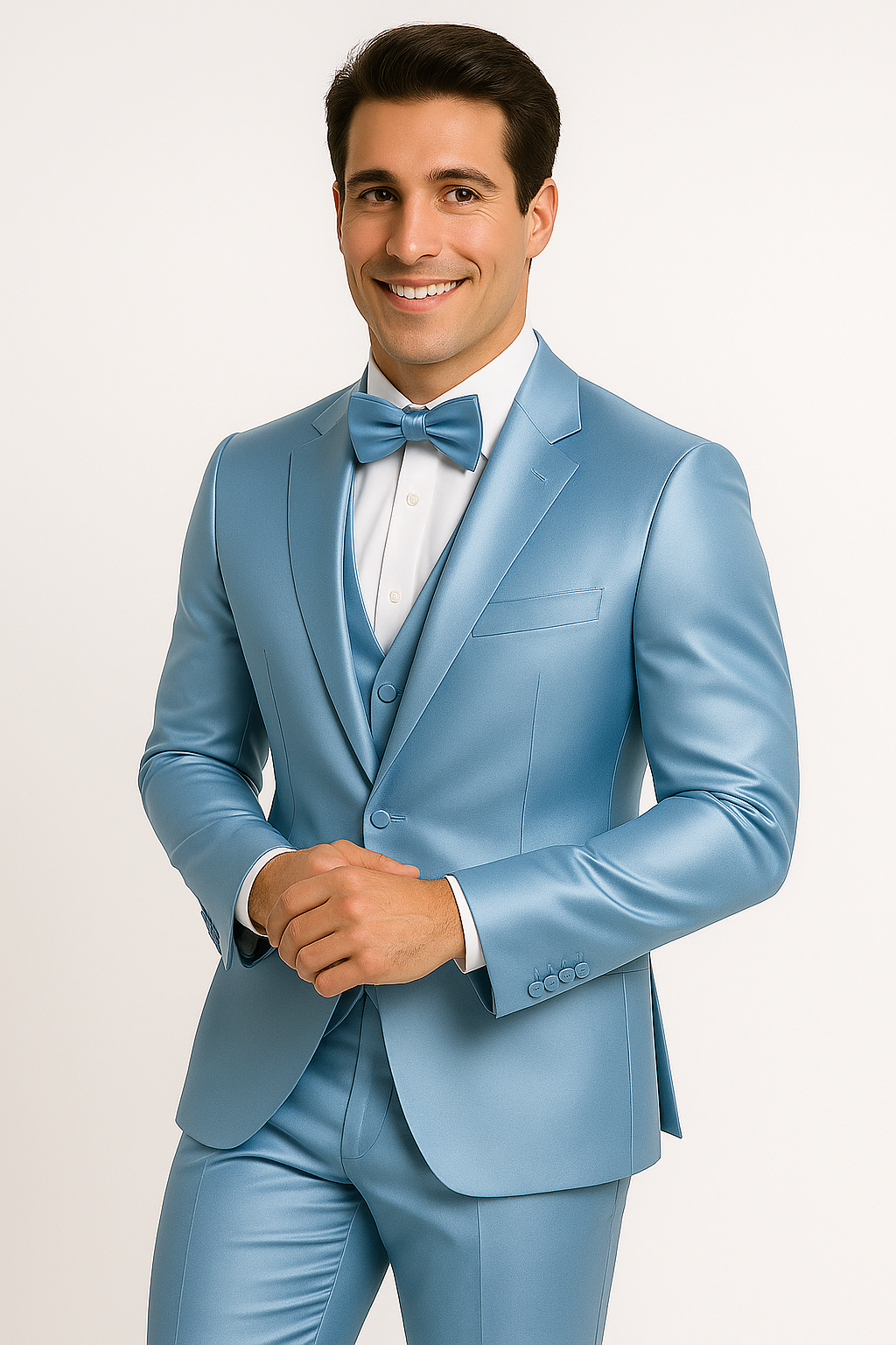 Light Blue Satin Tuxedo Four Piece Set - Wedding - Prom