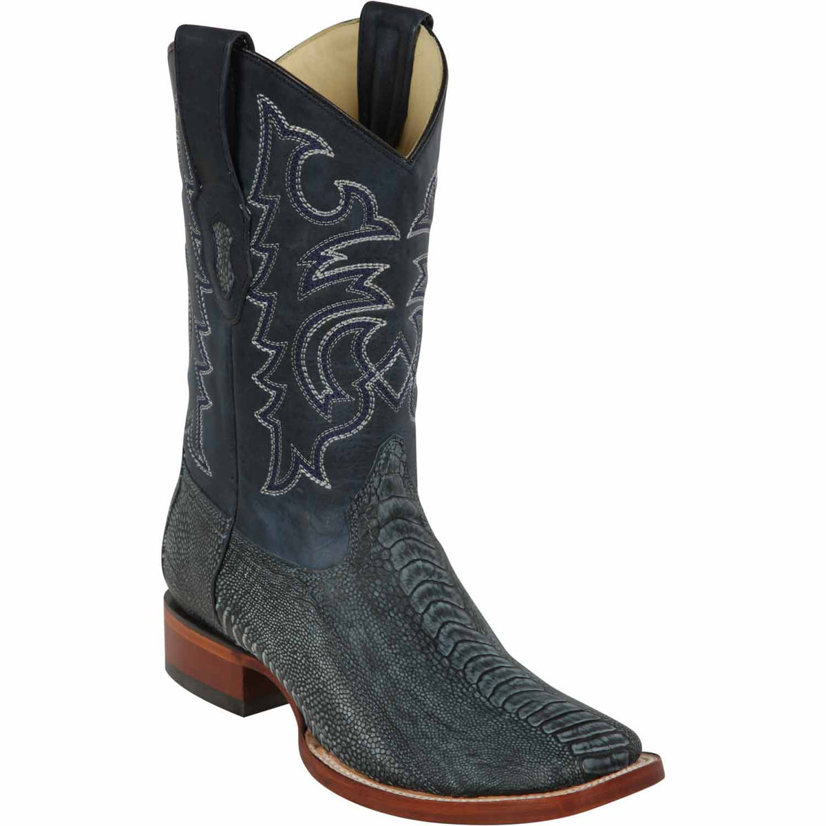 Men's Los Altos Ostrich Leg Skin Wide Square Toe Boots 82205-B