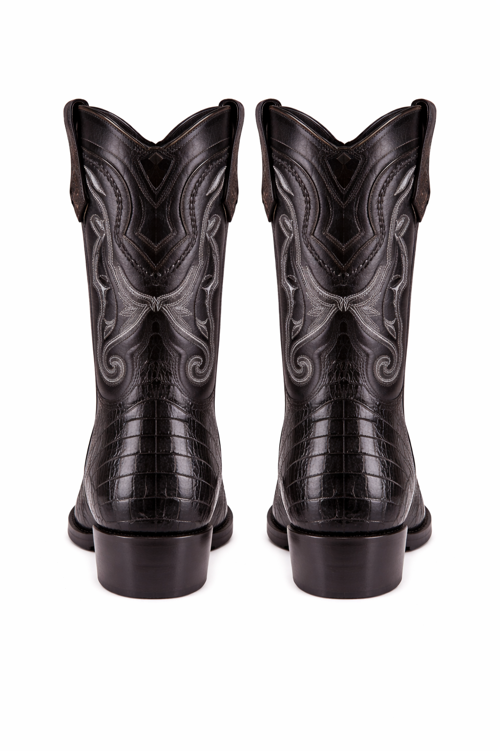 Los Altos Boots Caiman Tail Black Pointed Toe Cowboy Boots-New Designer Collection