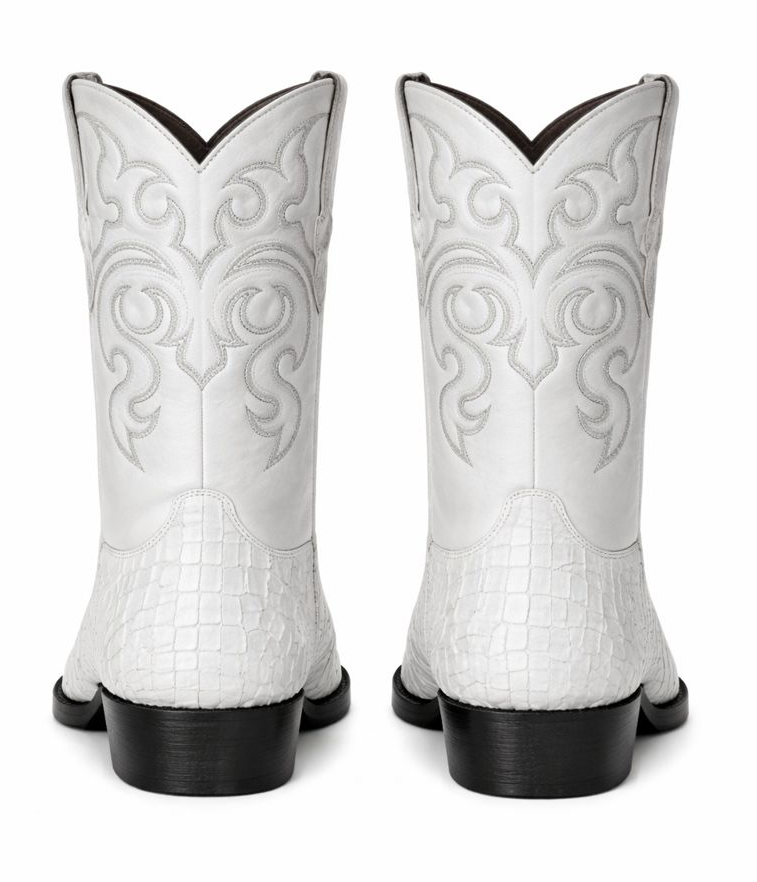Los Altos Boots - Mens Dress Cowboy Boot - Low Priced White Crocodile Boots- in White-New Designer Collection