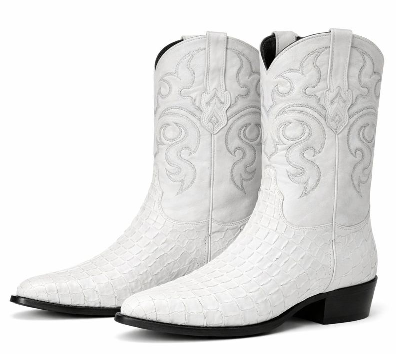 Los Altos Boots - Mens Dress Cowboy Boot - Low Priced White Crocodile Boots- in White-New Designer Collection