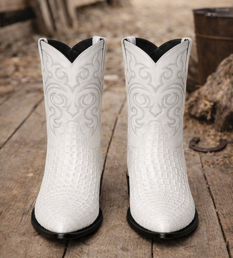Los Altos Boots - Mens Dress Cowboy Boot - Low Priced White Crocodile Boots- in White-New Designer Collection