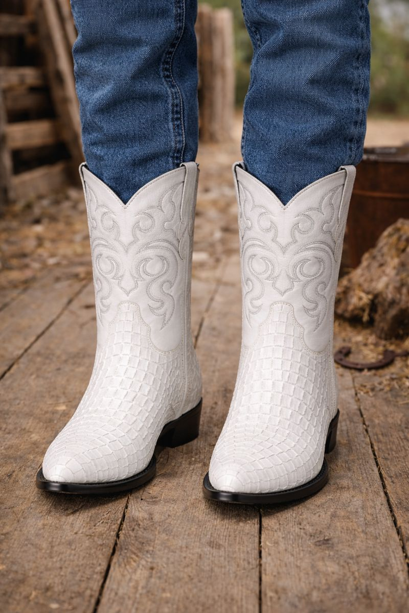 Los Altos Boots - Mens Dress Cowboy Boot - Low Priced White Crocodile Boots- in White-New Designer Collection