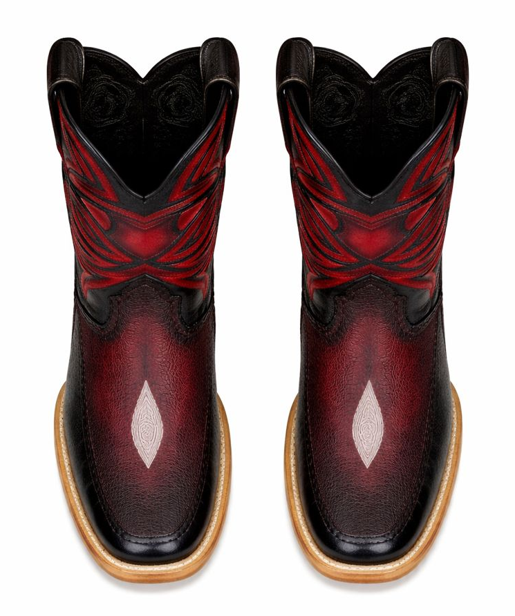 Los Altos Boots Single Stone Stingray and Deer Faded Burgundy-New Designer Collection